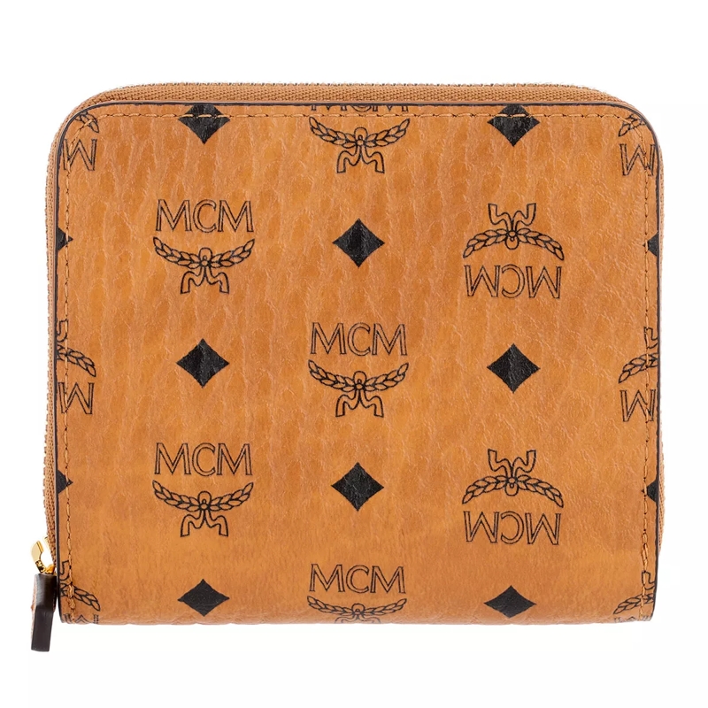 MCM Portemonnaie mit Zip-Around-Reißverschluss Visetos Original Zip Wallet Mini Cognac