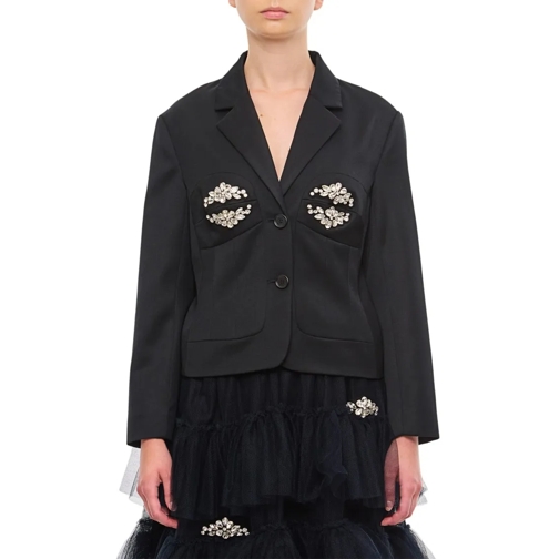 Simone Rocha Blazer Fitted Bust Detail Jacket W/ Embroidery Detail Black