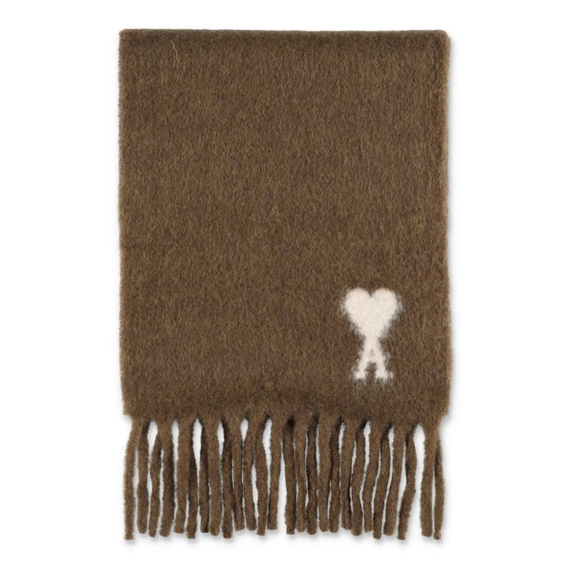 AMI Paris Lichtgewicht Sjaal Alpaca And Wool Blend Scarf Brown