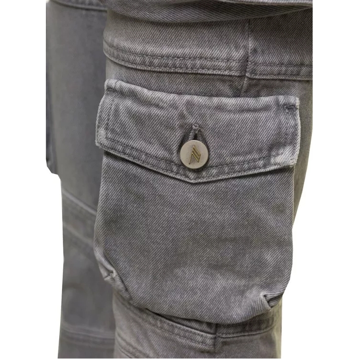 The Attico Essie Grey Low Waisted Multi Pockets Jeans In Den Grey