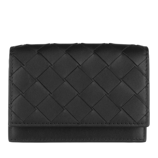 Bottega Veneta Woven Card Holder Leather Black Portemonnaie mit Überschlag