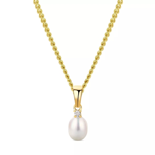 BELORO (14K) Pearl Pendant With Cubic Zirconia Yellow Gold Mittellange Halskette