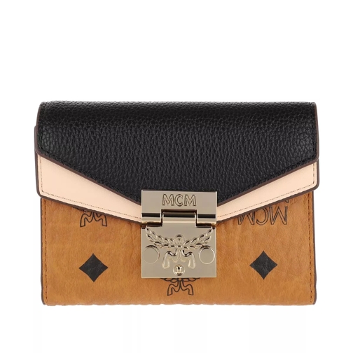 MCM Patricia Visetos Leather Wallet Small Black Tri-Fold Wallet