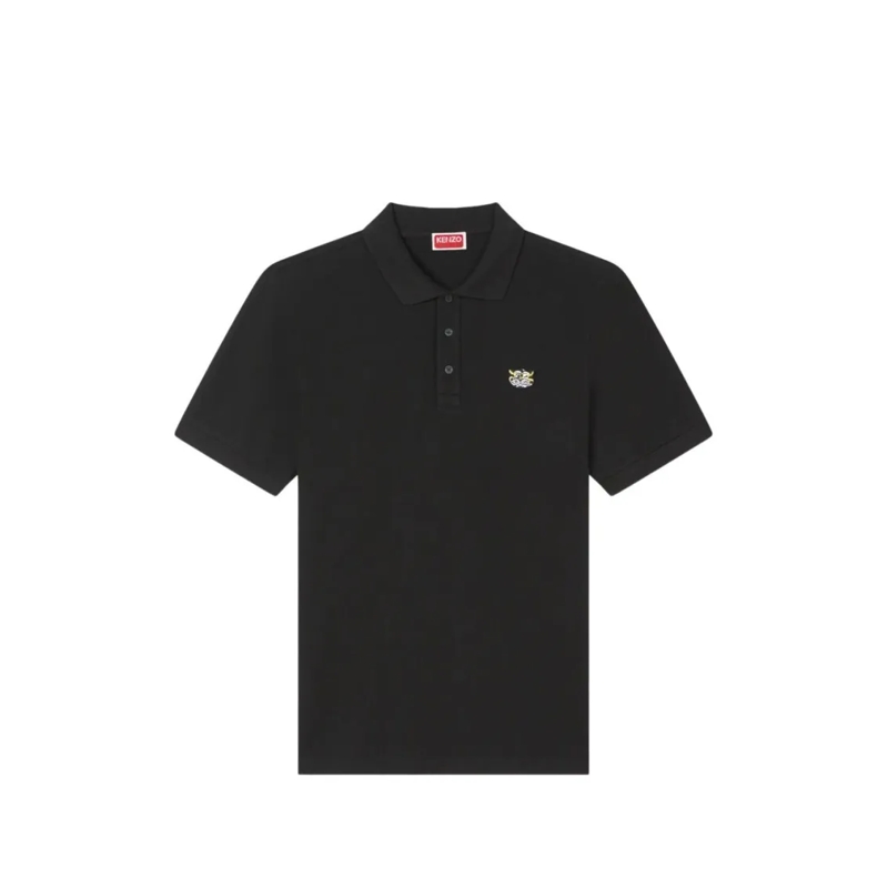 Kenzo Polohemd Classic Black Polo Shirt With Silk-Nylon Blend Black