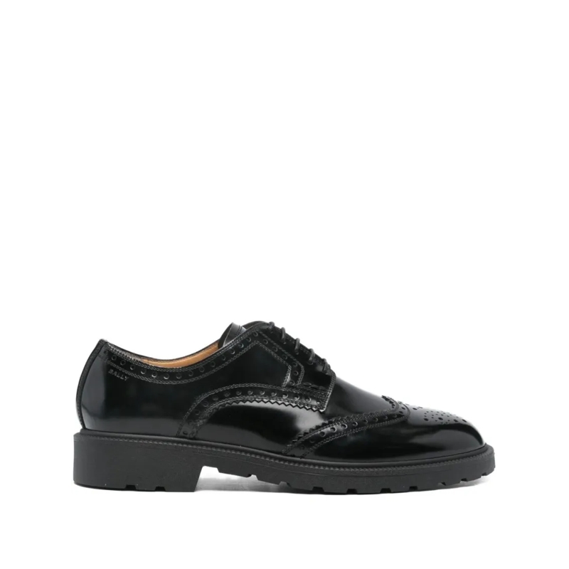 Bally Veterschoenen Brogue Detail Lace-Up Flat Shoes Black