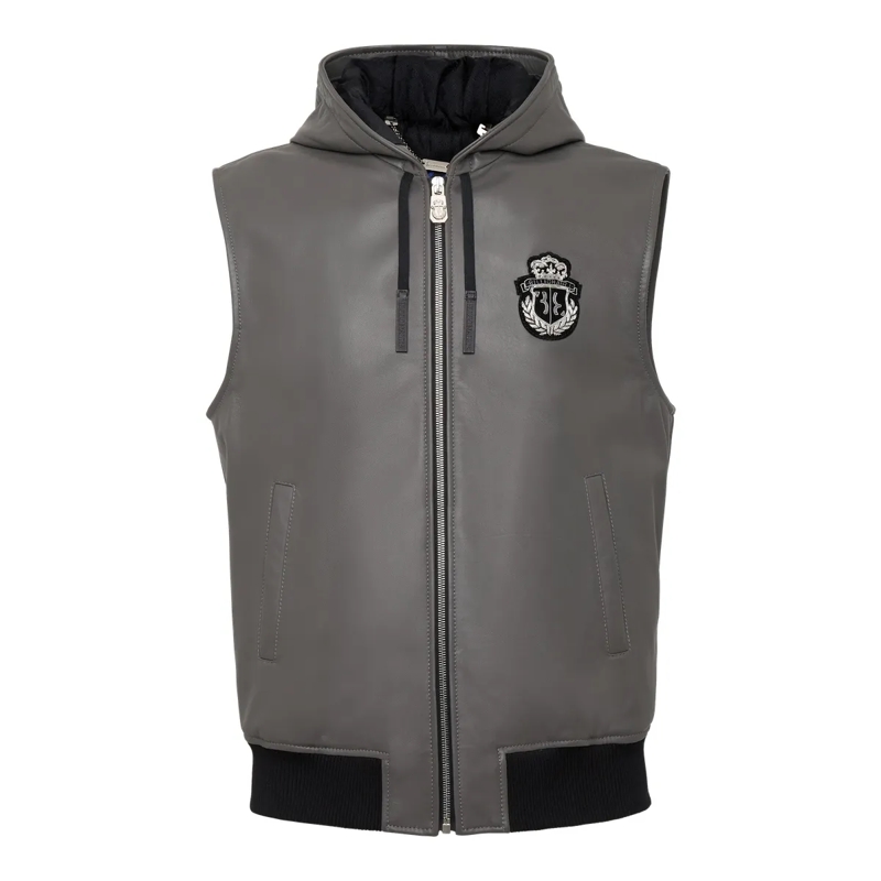BILLIONAIRE Lederjacke Lederweste grau