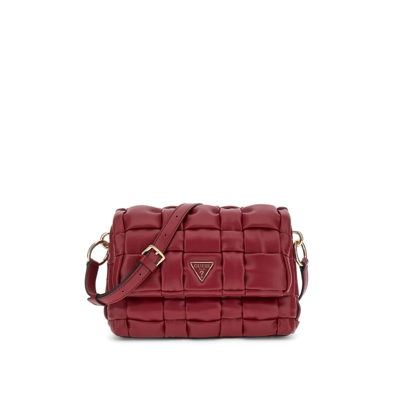 Guess Sac à bandoulière Woven Faux Leather Shoulder Bag Burgundy