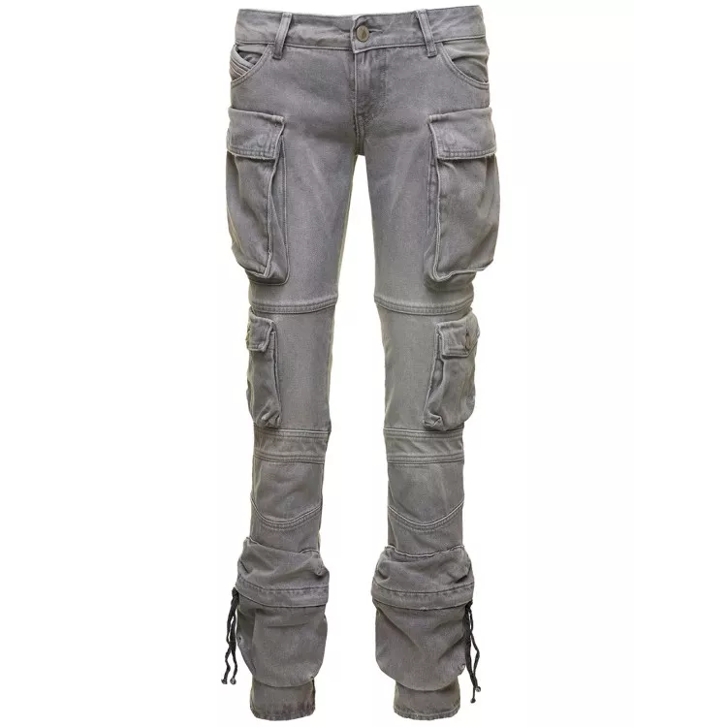 The Attico Essie Grey Low Waisted Multi Pockets Jeans In Den Grey