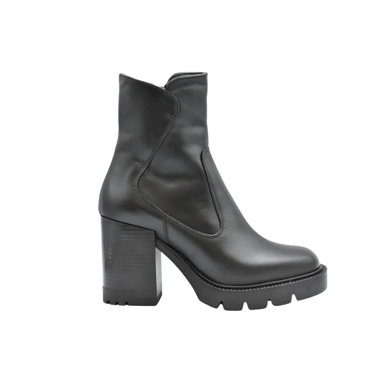 Janet & Janet Stiefel Black Leather Ankle Boots Grey