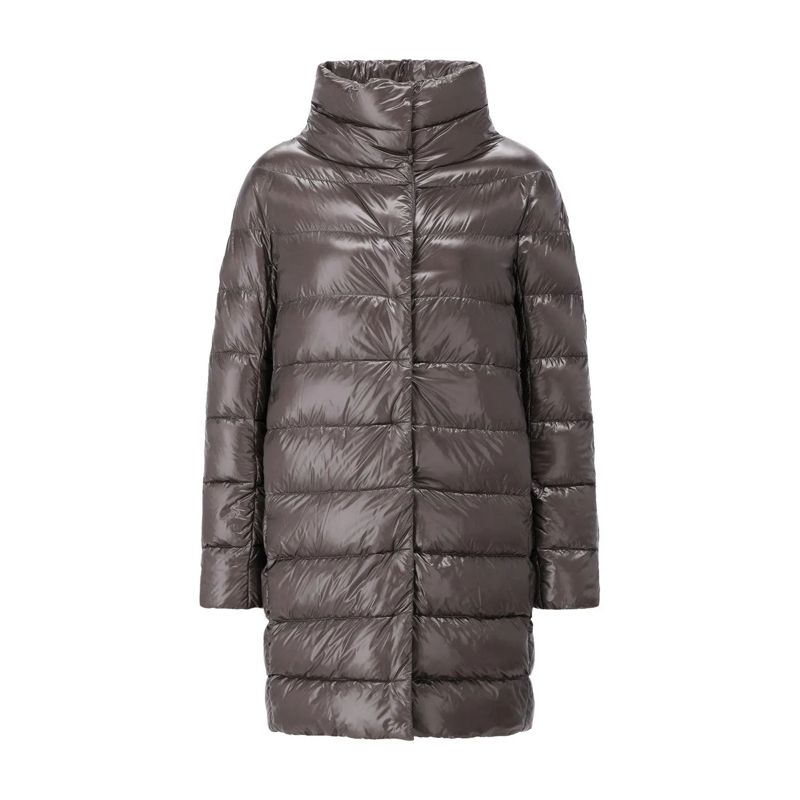 Herno  Lange Steppjacke aus Daunen Dunkelgrau