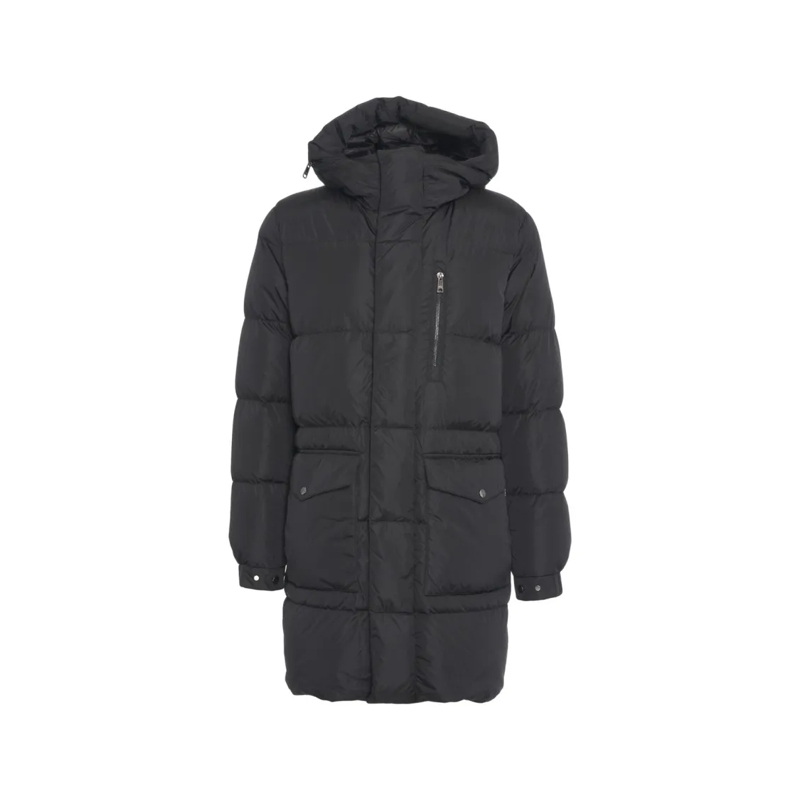Add Donsjas Long Quilted Down Jacket With Non-Removable Hood Black
