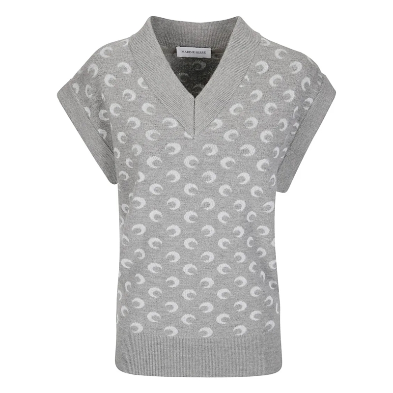 Marine Serre Trui Moon Jacquard Knit V-Neck Sweater Grey