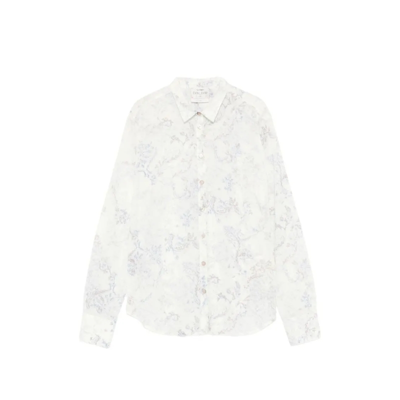 Forte Forte Overhemd Semi-Sheer Lilac Floral Shirt With Classic Collar White