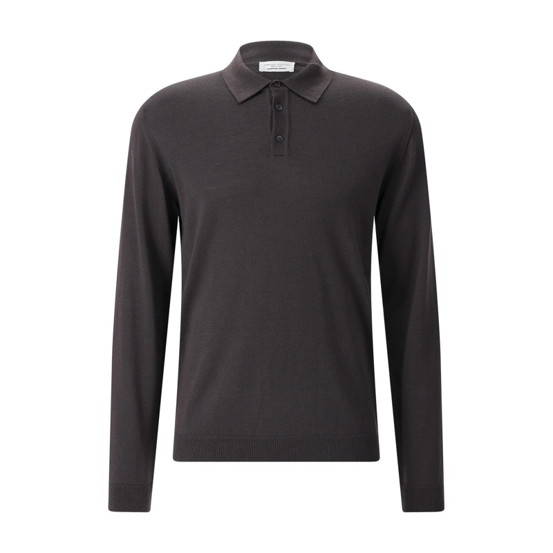 Roberto Collina Polo Longsleeve aus Merinowolle dunkelblau