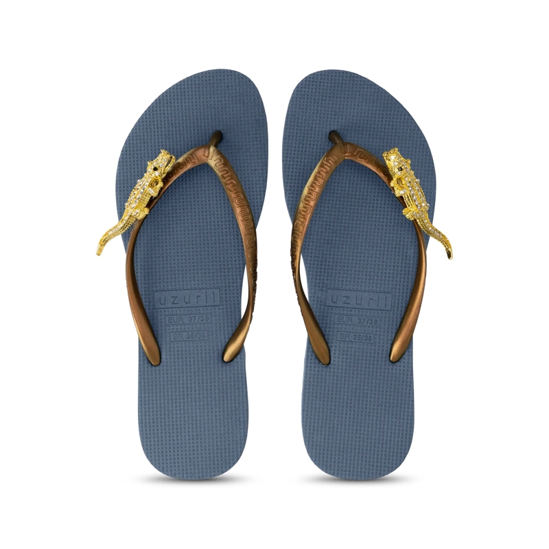 UZURII Flip Flops Zehentrenner Gold Crocodile Switch marine