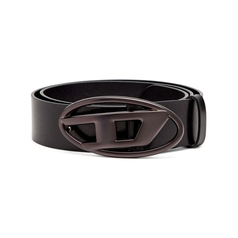 Diesel Gürtel Black Calfskin Belt With Cut-Out Buckle Black