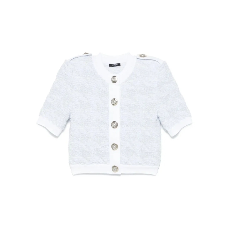 Balmain Trui Textured Cropped Sweater White