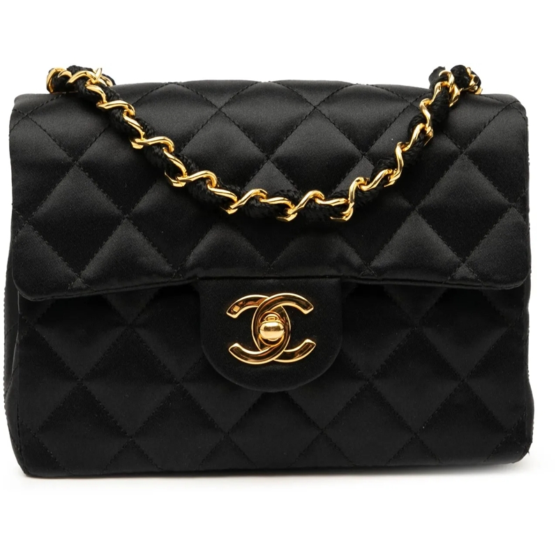 Chanel Schultertasche Mini Square Classic Satin Single Flap schwarz