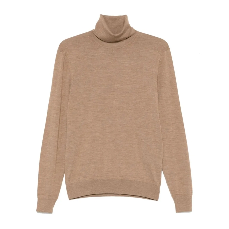 Tom Ford Pullover Beige Turtleneck Sweater With Ribbed Details Pink