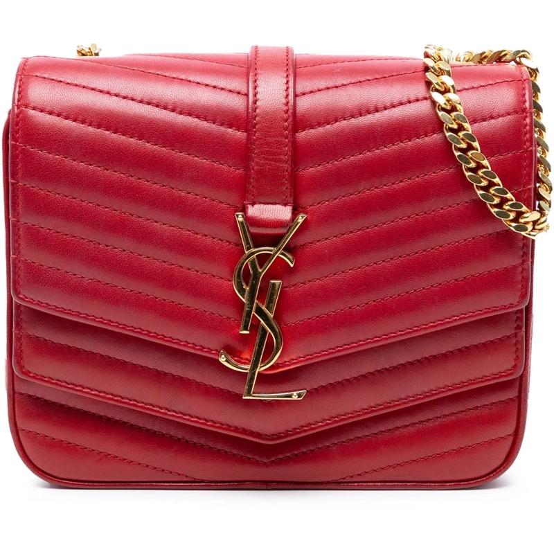 Saint Laurent Schultertasche Small Chevron Lambskin Monogram Sulpice Bag rot