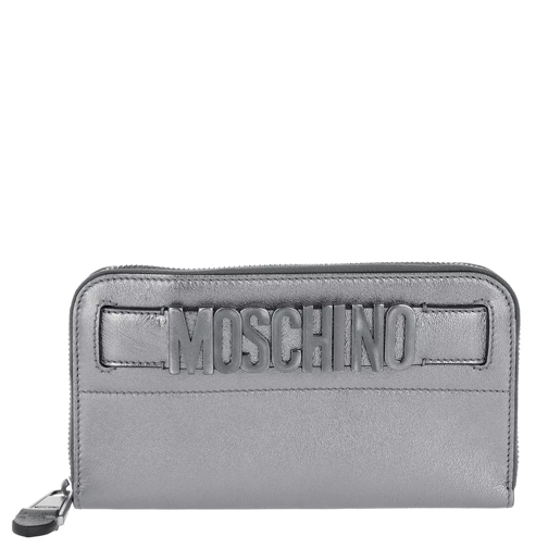 Moschino Quilted Logo Wallet Silver Portefeuille à fermeture Éclair