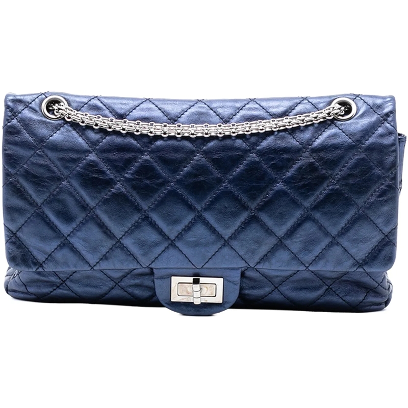 Chanel Schultertasche Metallic Quilted Aged Calfskin Reissue 2.55 Double blau