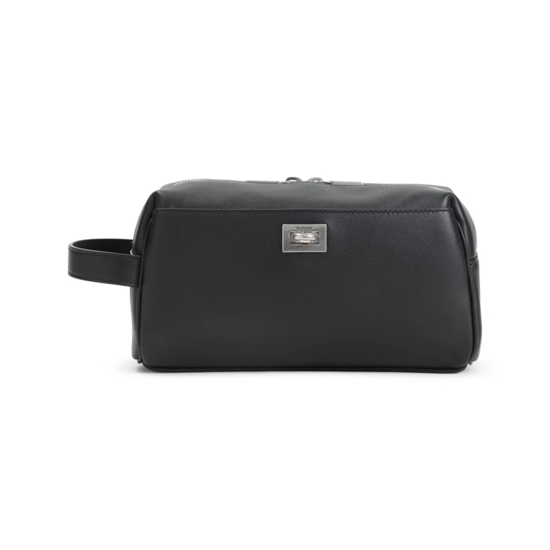 Balenciaga Crossbody Bag Rectangular Leather Clutch With Branded Zip Closur Black