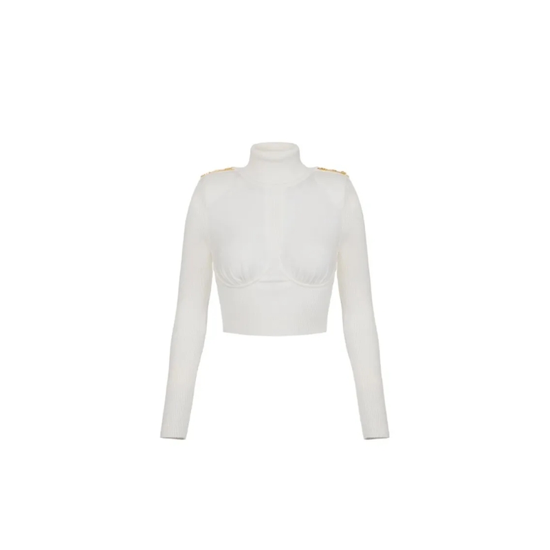 Elisabetta Franchi Pull à col roulé Sky Blue High Neck Sweater White