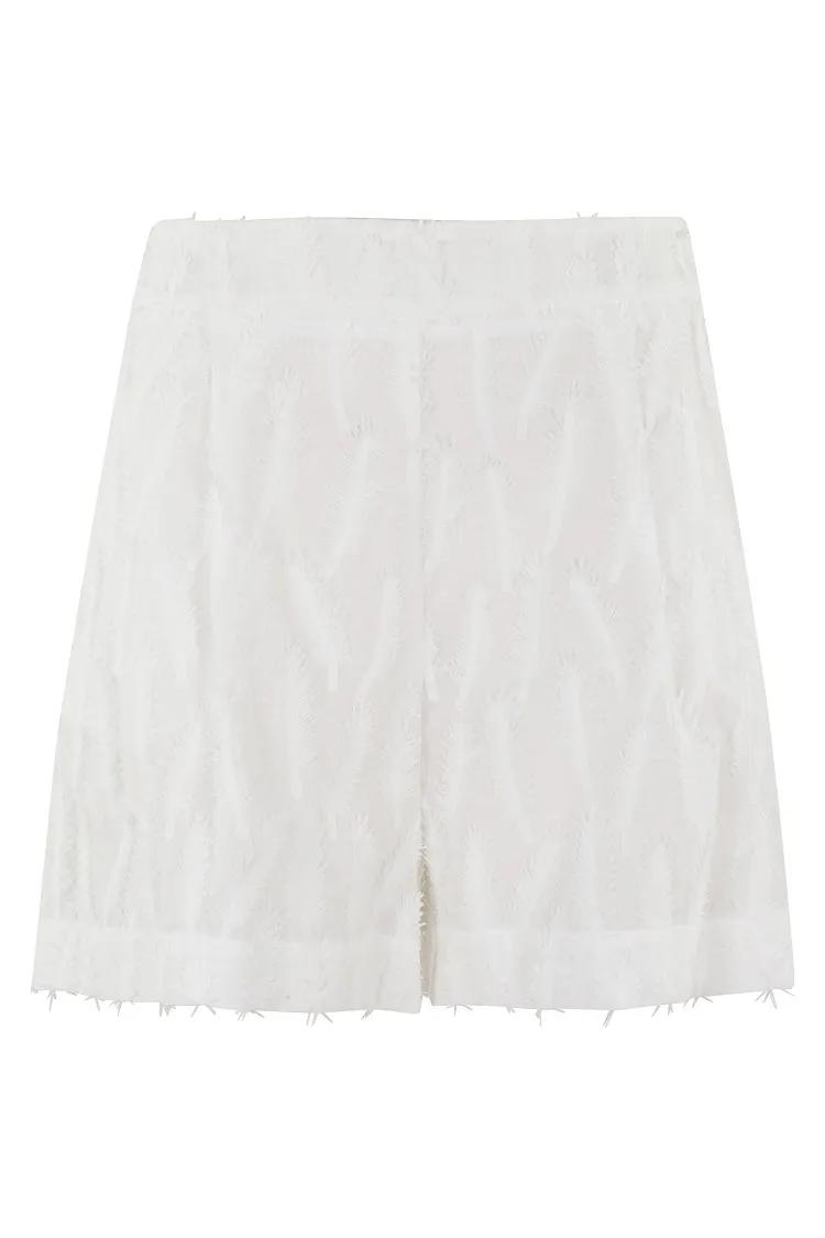 Thumbnail - Federica Tosi - High-Waisted Shorts With All-Over Textured Applica - Größe 38 - white