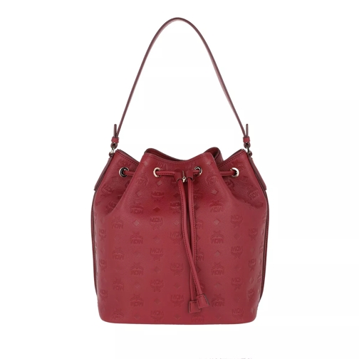 MCM Essential Messenger Leather Drawstring Medium Ruby Tan Bucket bag