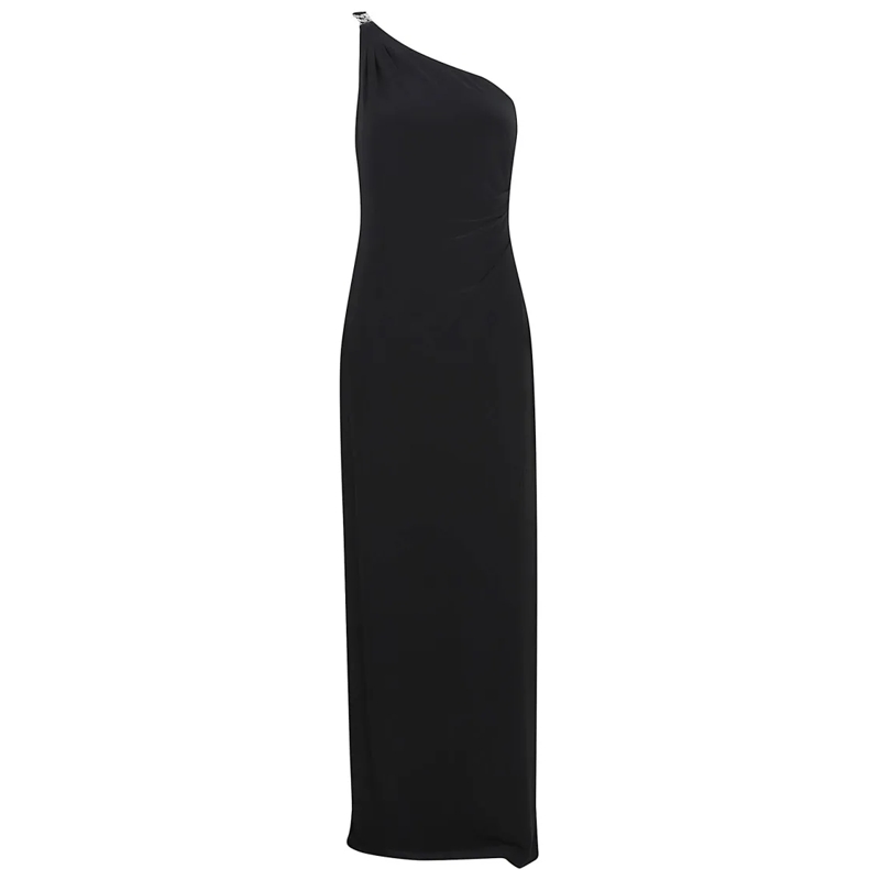 Lauren Ralph Lauren  One-Shoulder Midi Dress With Subtle Pleating Black