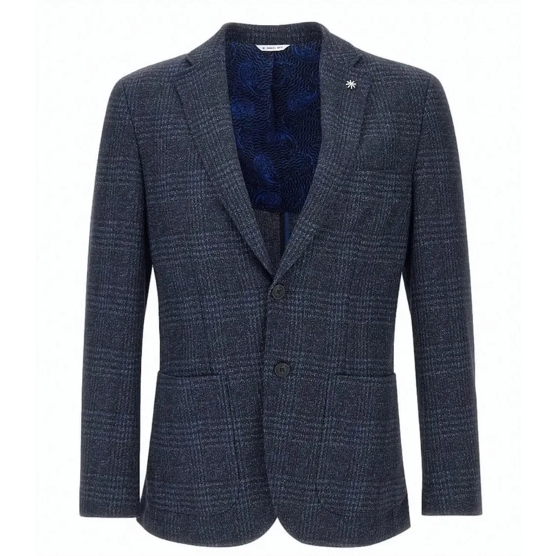 Manuel Ritz Blazer Refined Blue Checked Blazer With Narrow Lapels Black