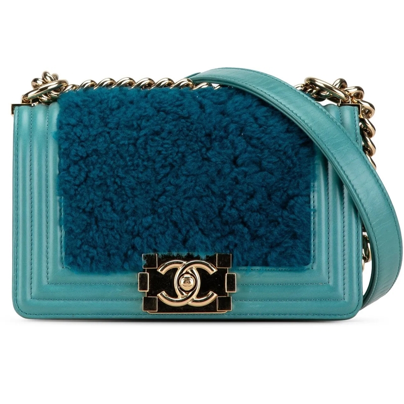 Chanel Schoudertas Small Shearling Boy Flap blau