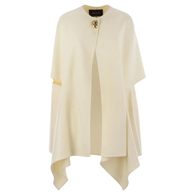 Fabiana Filippi Cape Double Cashemere Coat With Jewelled Button Neutrals