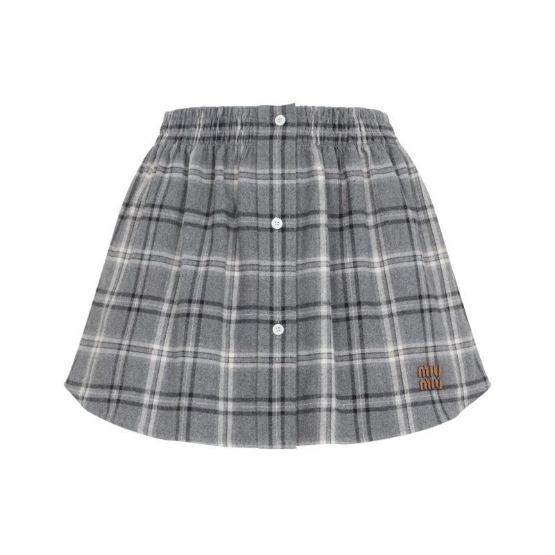 Miu Miu Minirok Plaid Mini Skirt With Button-Down Front Grey