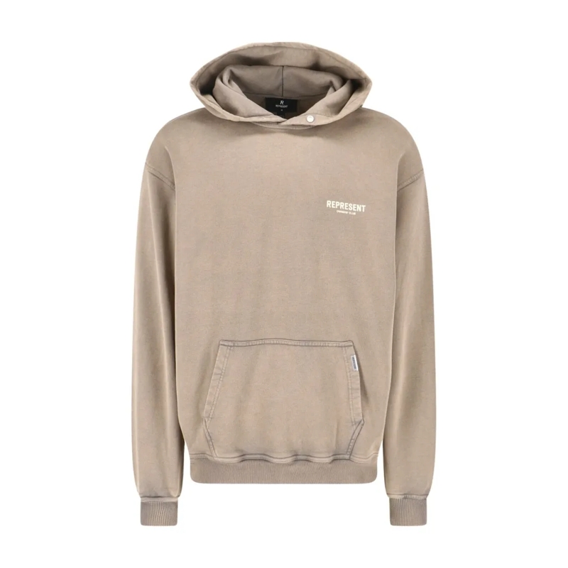 Represent  Light Brown Cotton Hoodie With Logo Detail Neutrals