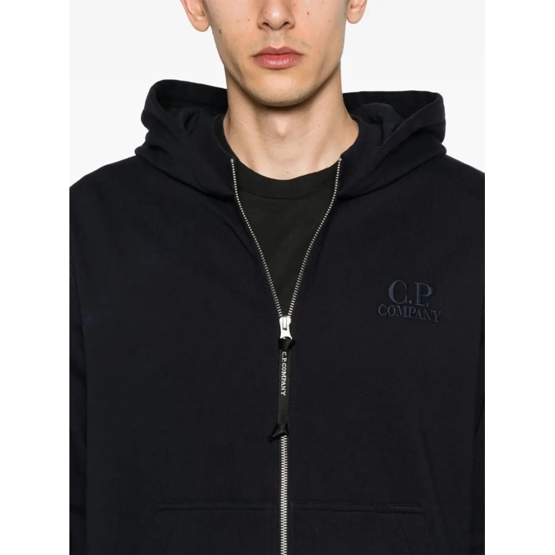 CP Company  Navy Blue Zip-Up Hoodie With Drawstring Hood And L Black (Image 5)