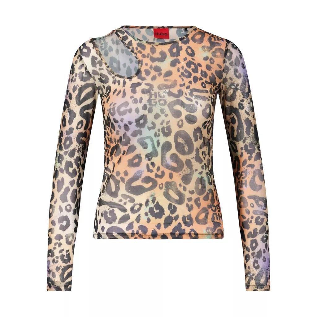 Thumbnail - Hugo - Transparentes Leo-Print Langarmshirt - Größe S - brown