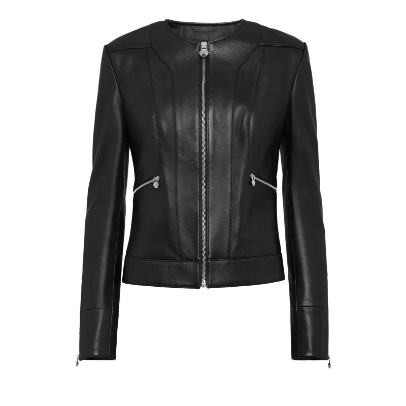 Philipp Plein Lederjacke Leder Biker-Jacke schwarz