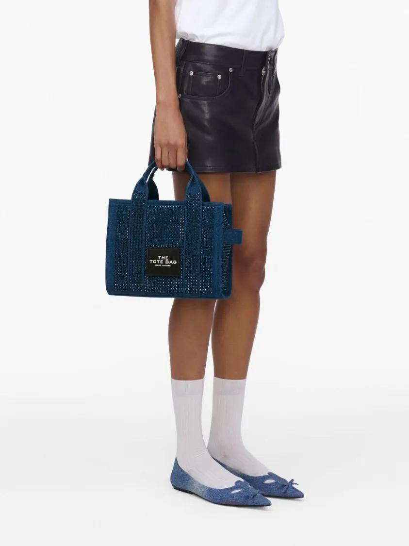 Marc Jacobs Shoppers & Totes Textured Denim Tote Bag With Sparkling Embellishme in blauw