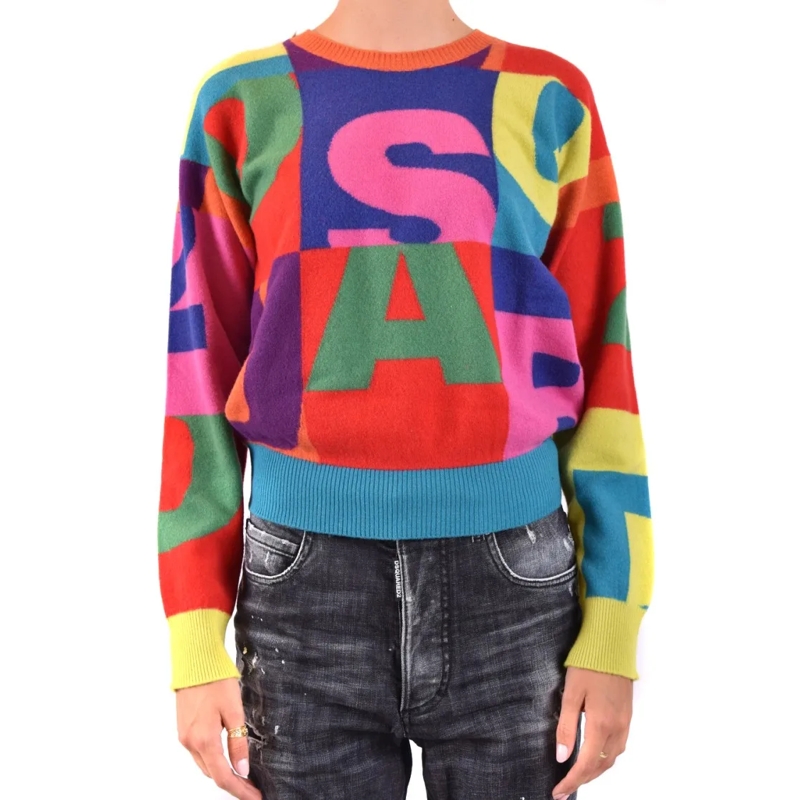 Dsquared2 Trui Patchwork Knit Sweater With Contrasting Ribbed Det Blue