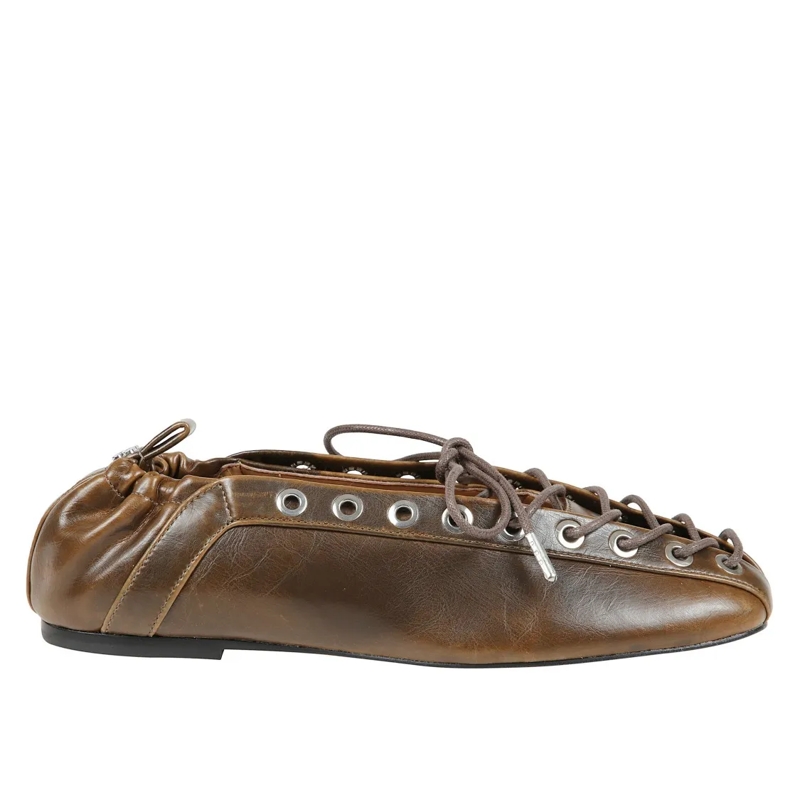 GANNI Ballerinas Ballerina Flats With Eyelet Lace-Up Detail Brown