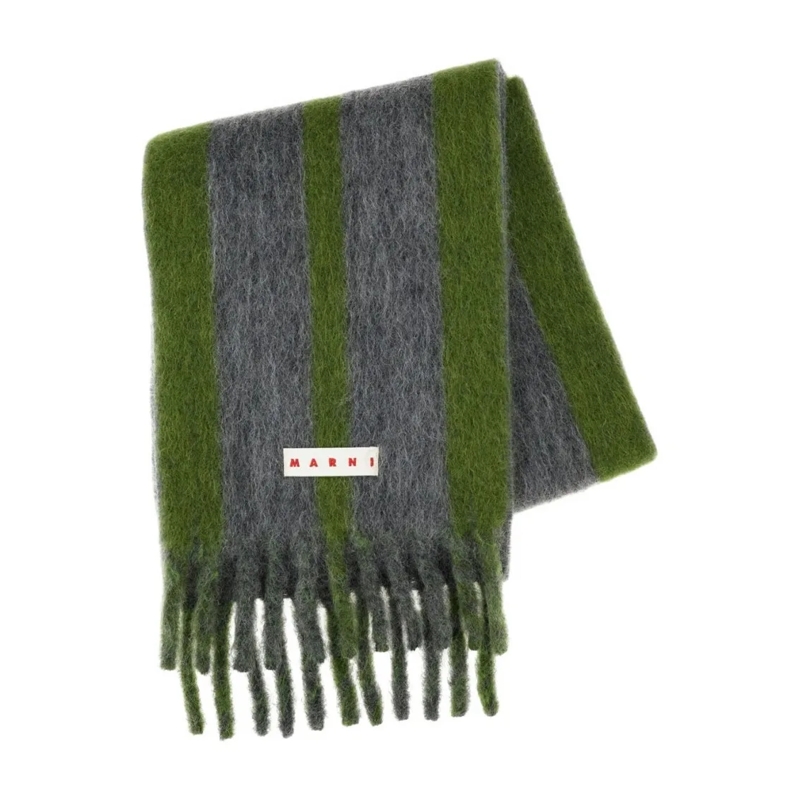 Marni Écharpe légère Contrasting Double Stripe Rectangular Scarf Green