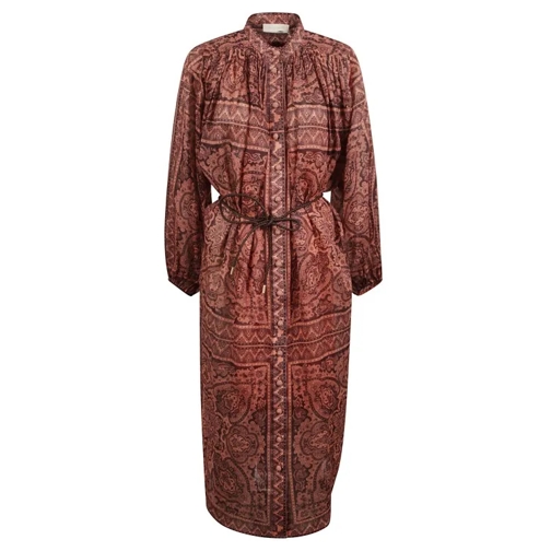 Zimmermann Ramie Paisley Print Dress Burgundy 