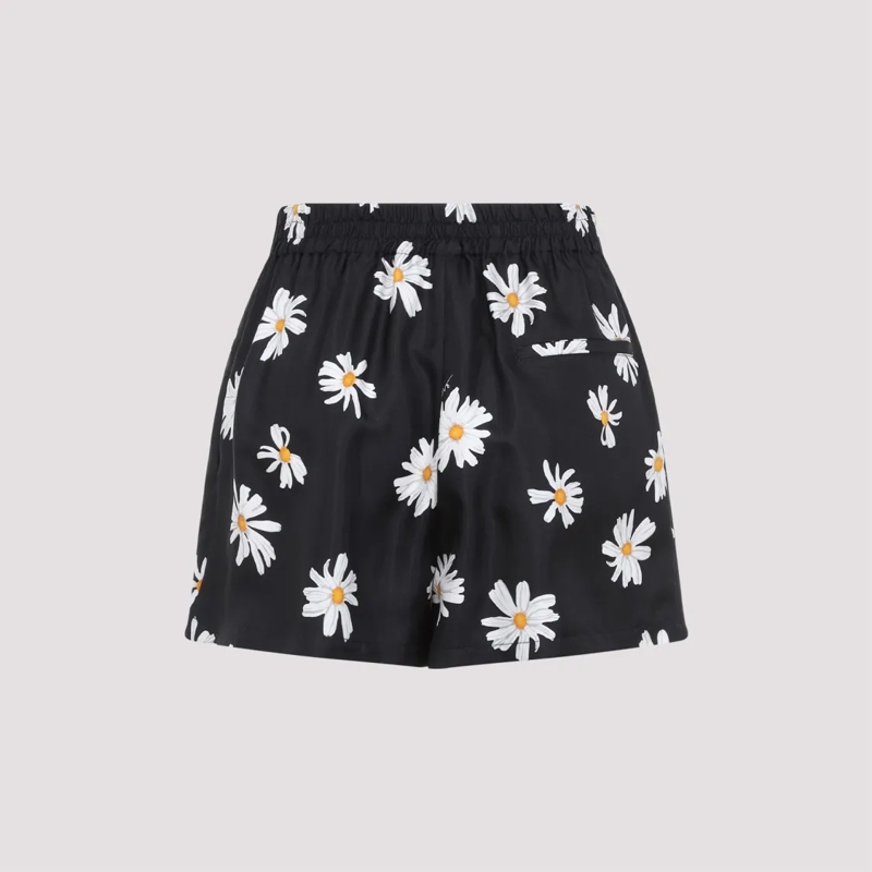 Moschino Legere Shorts Relaxed-Fit Silk Daisy Print Shorts Black