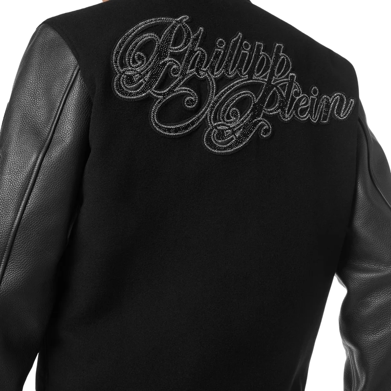 Philipp Plein Lederjacke Leather Bomber Wool &Amp Embellished schwarz(Image 5)