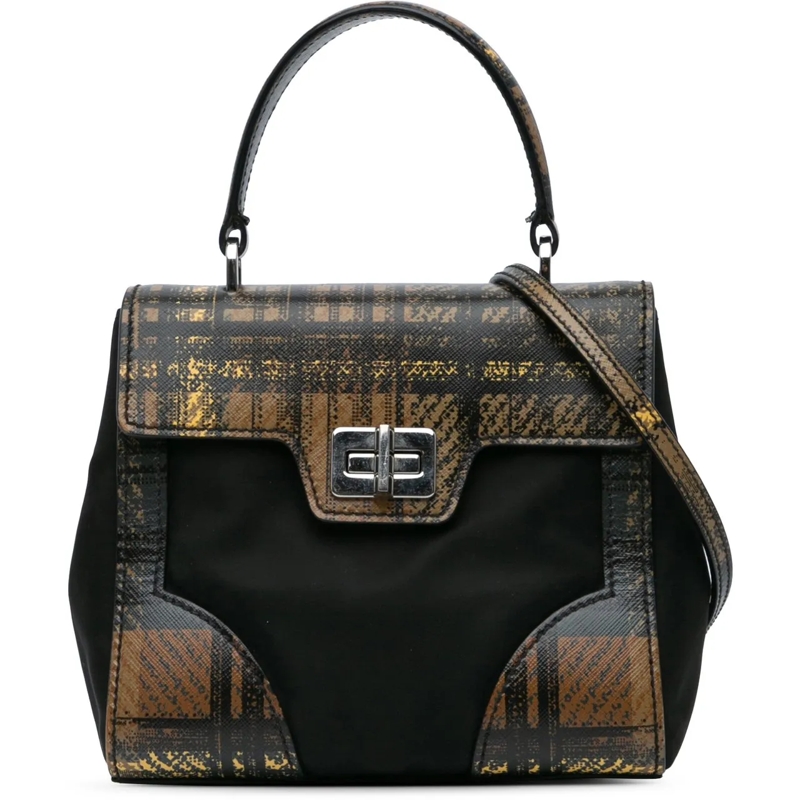 Prada Schultertasche Tartan Saffiano Trimmed Tessuto Satchel schwarz
