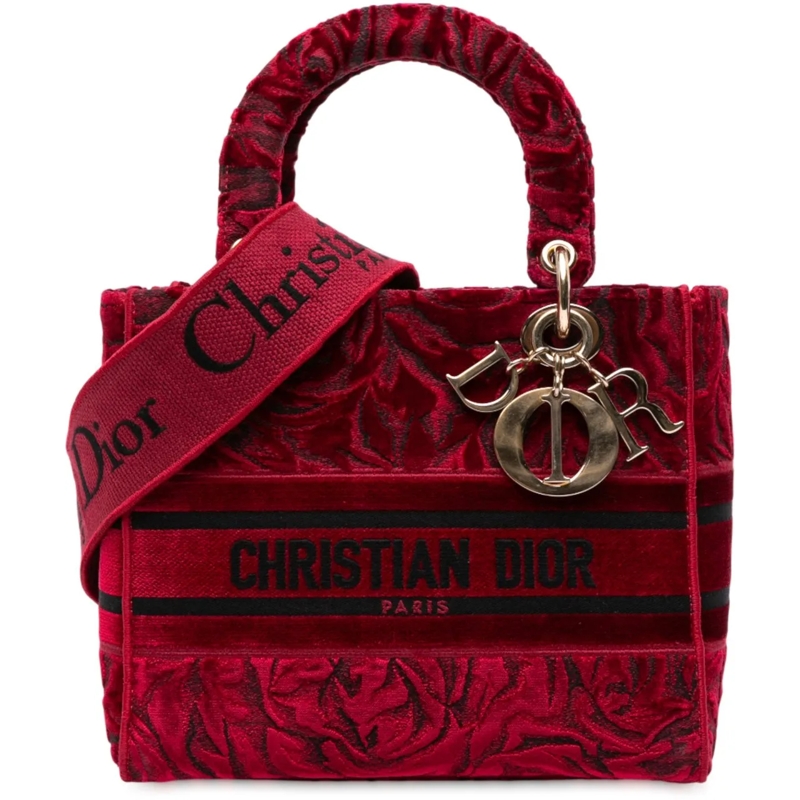 Christian Dior Schultertasche Medium Embroidered Velvet Roses Lady D Lite rot