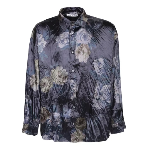 Acne Studios Crinckle Shirt With All-Over Flower Print Grey 