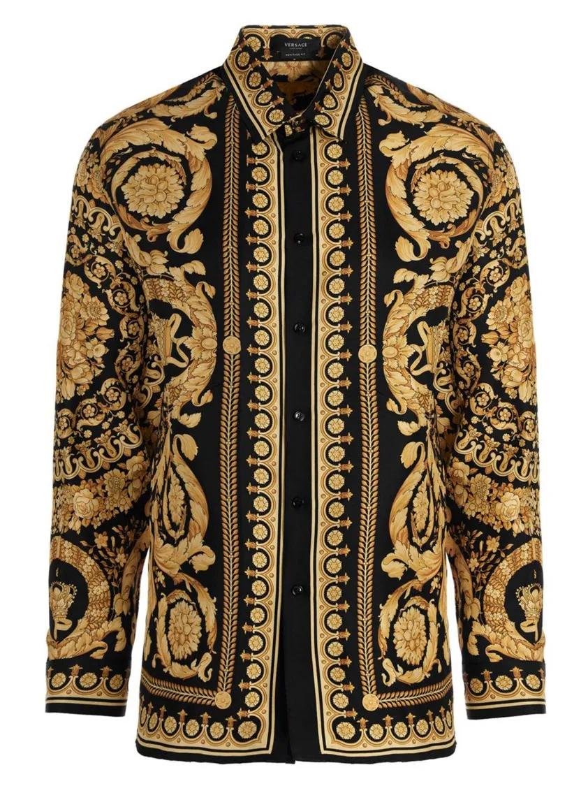Thumbnail - Versace - Intricate Barocco Print Silk Shirt - Größe 48 - bunt